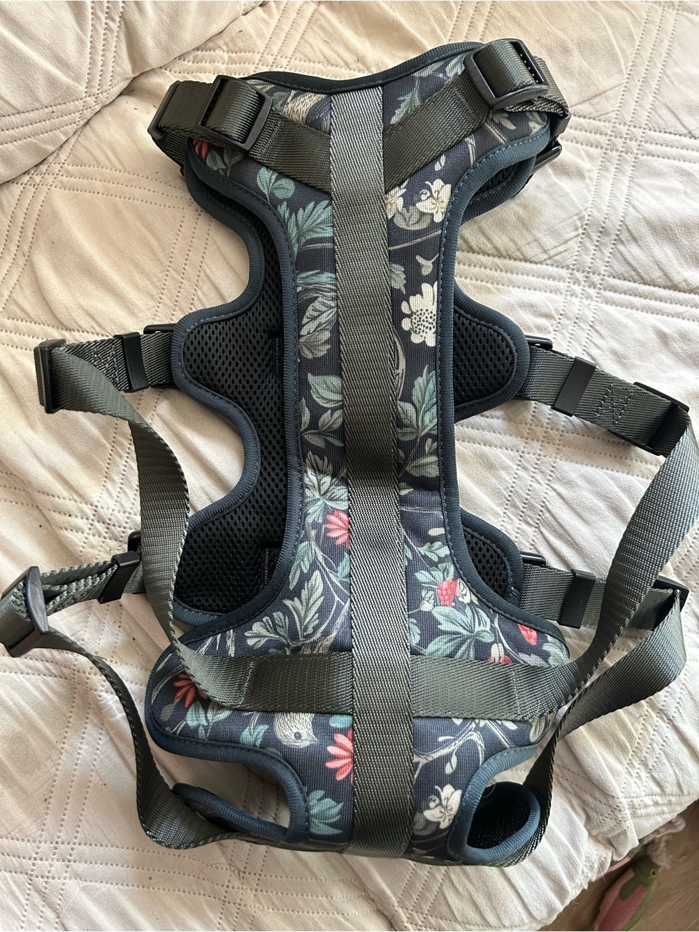 Floral Pattern Dog Harness in Navy and Green